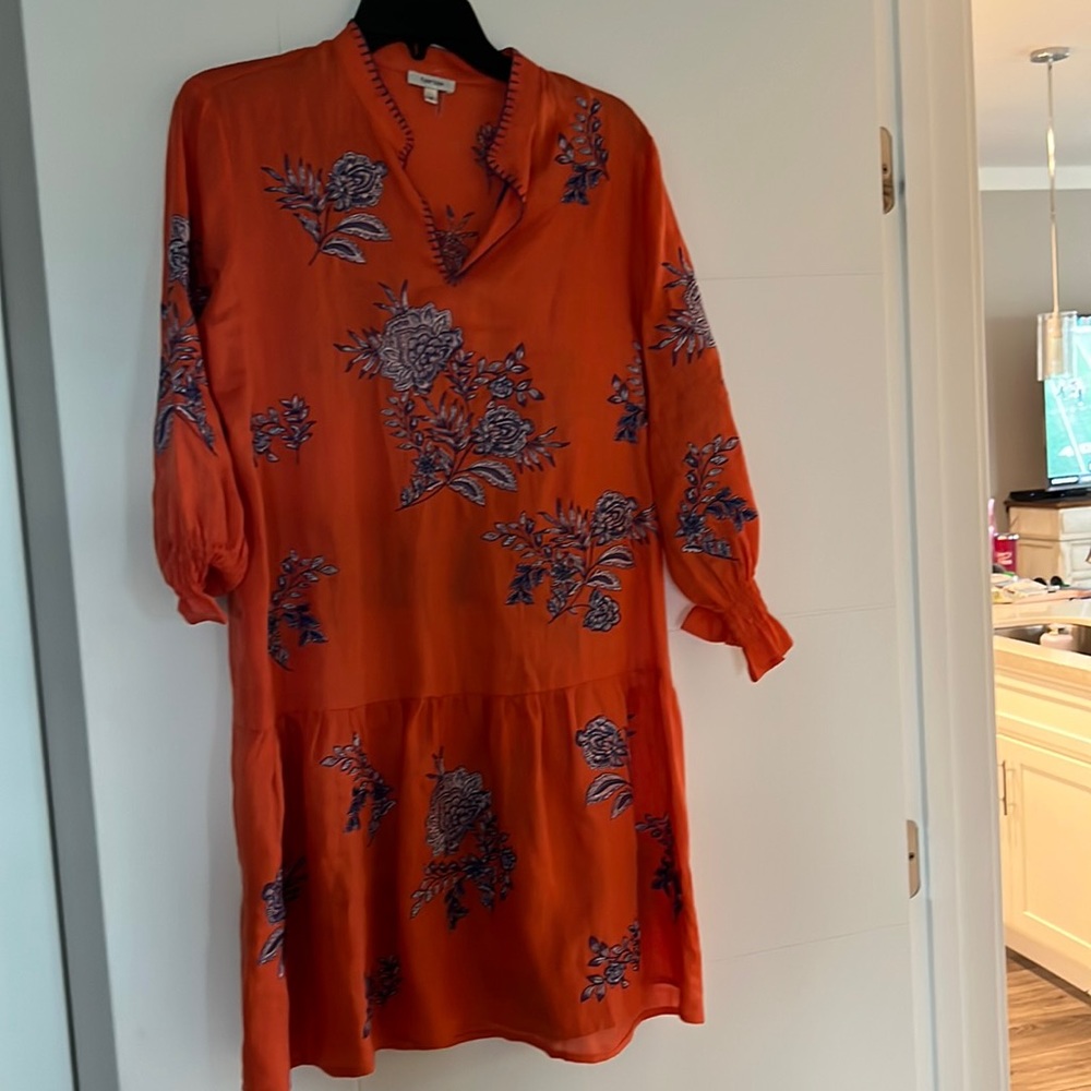 Tyler Boe Orange and Navy Linen Mini Dress